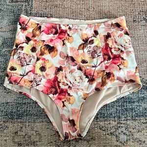 Kortni Jeane Floral Pink and Orange High Rise Swim Bottoms sz S